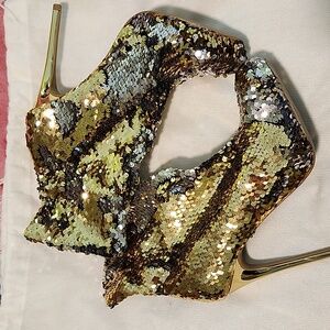 Wild Diva Gold and Brown Sequin Ankle Boots